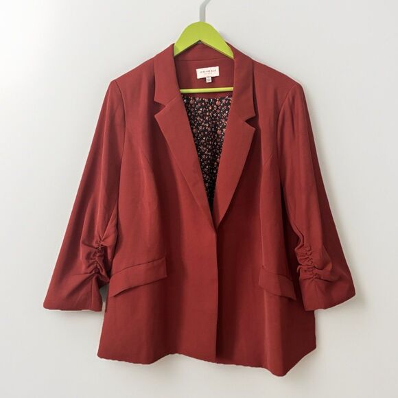 Skies Are Blue Women's Brown Notched Recycled Boyfriend Open Blazer Size XXL - Picture 3 of 8